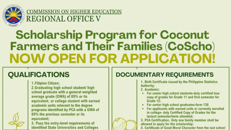 CHED Coconut Farmers Scholarship 2025 to 2026 | Apply Now